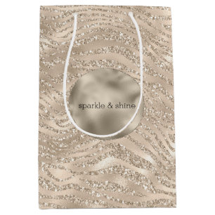 Gold Champagner Glitzer Zebra Print Glaver Mittlere Geschenktüte