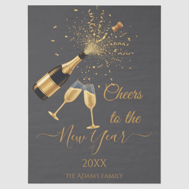 Gold Champagner Prost Neujahr Seidenpapier (Vorderseite)
