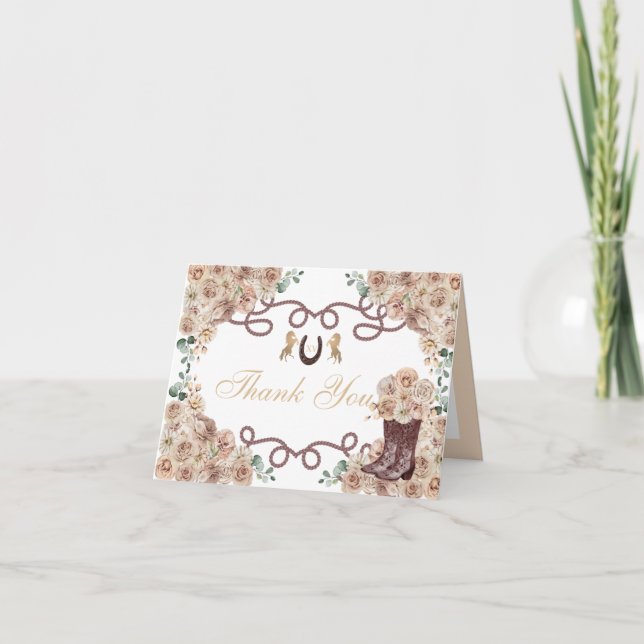 Gold Champagner Western Quinceanera Vielen Dank Einladung (Vorderseite)