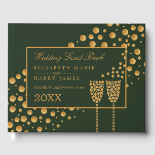 Gold Champagnerbläschen, Green & Gold Wedding Gästebuch