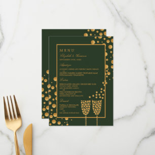 Gold Champagnerbläschen - Grün & Gold - Hochzeit Menükarte