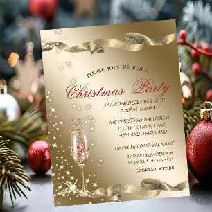 Gold Champagnerglas Firmenweihnachtsfeier Einladung