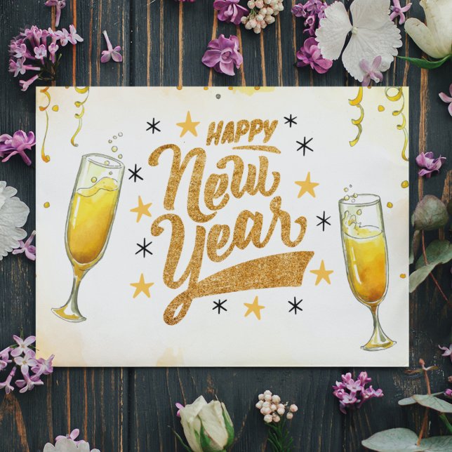 Gold Champaign New Year Handwriting Holiday Einladung (Von Creator hochgeladen)
