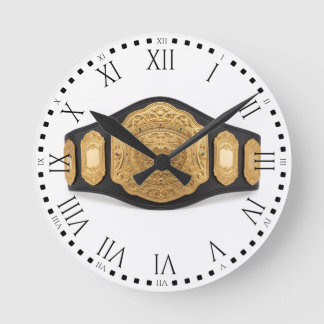 Gold Championship Belt Boxing Wrestling Decor Runde Wanduhr