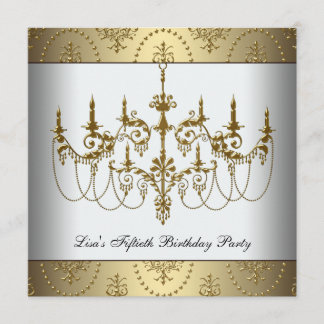 Gold Chandelier Womans Classy 50. Geburtstag Einladung