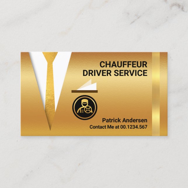 Gold Chauffeur Anzug Driving Visitenkarte (Vorderseite)