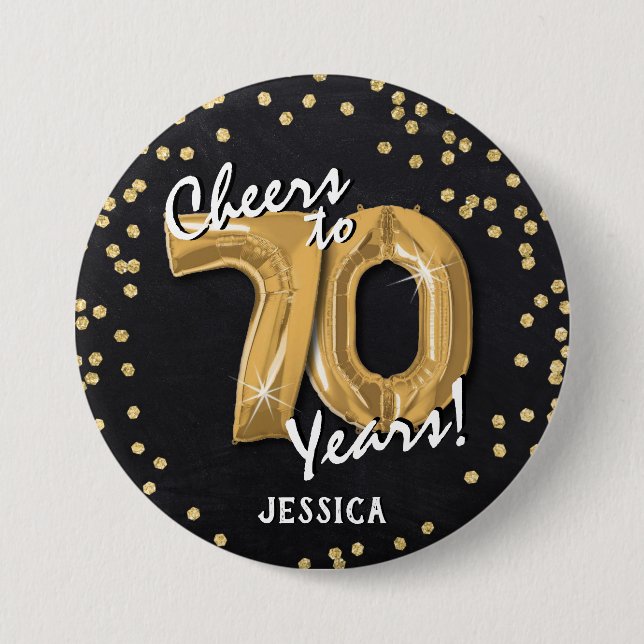 Gold Cheers to 70 Years' 70th Birthday Button (Vorderseite)