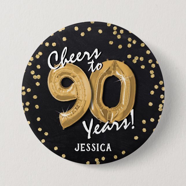 Gold Cheers to 90 Years' 90th Birthday Button (Vorderseite)