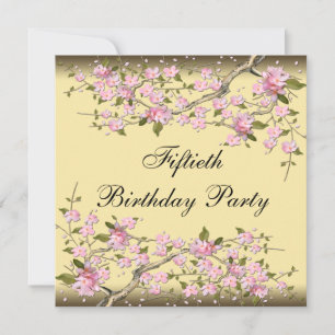 Gold Cherry Blossom 50. Geburtstag Einladung
