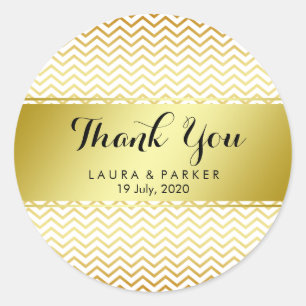 Gold Chevron Muster Glitter Dankeschön Hochzeit Runder Aufkleber
