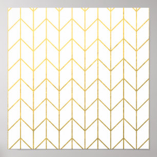 Gold Chevron White Background Modern Chic Poster