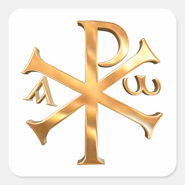 Gold Chi-Rho Quadratischer Aufkleber (Vorderseite)