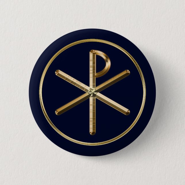 Gold-Chi-Rho-Symbol auf dunkelblau Button (Vorderseite)