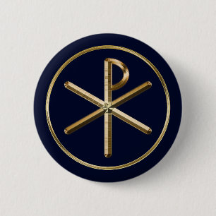 Gold-Chi-Rho-Symbol auf dunkelblau Button