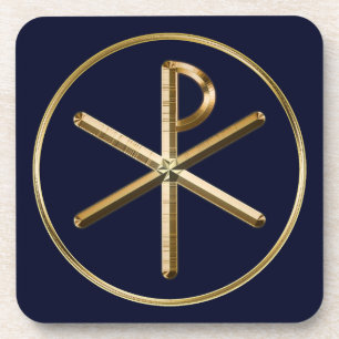 Gold-Chi-Rho-Symbol auf dunkelblau Getränkeuntersetzer