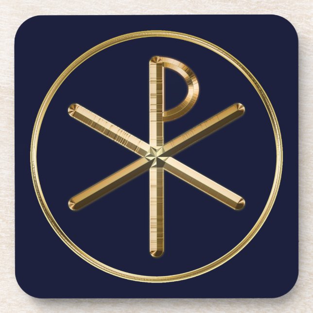 Gold-Chi-Rho-Symbol auf dunkelblau Getränkeuntersetzer (Vorderseite)