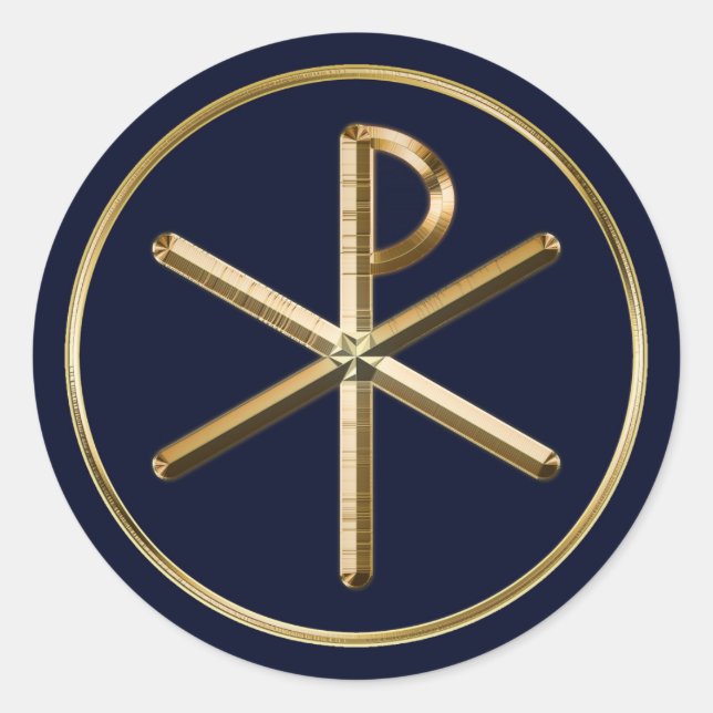 Gold-Chi-Rho-Symbol auf dunkelblau Runder Aufkleber (Vorderseite)