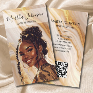 Gold Chic Afro American Braids Braiding QR Code Visitenkarte