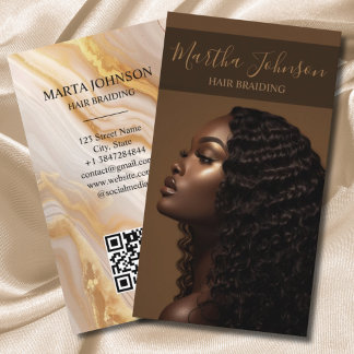 Gold Chic Afro American Braids Braiding QR Code Visitenkarte