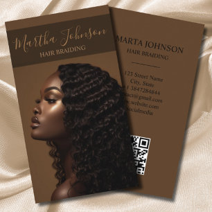 Gold Chic Afro American Braids Braiding QR Code Visitenkarte