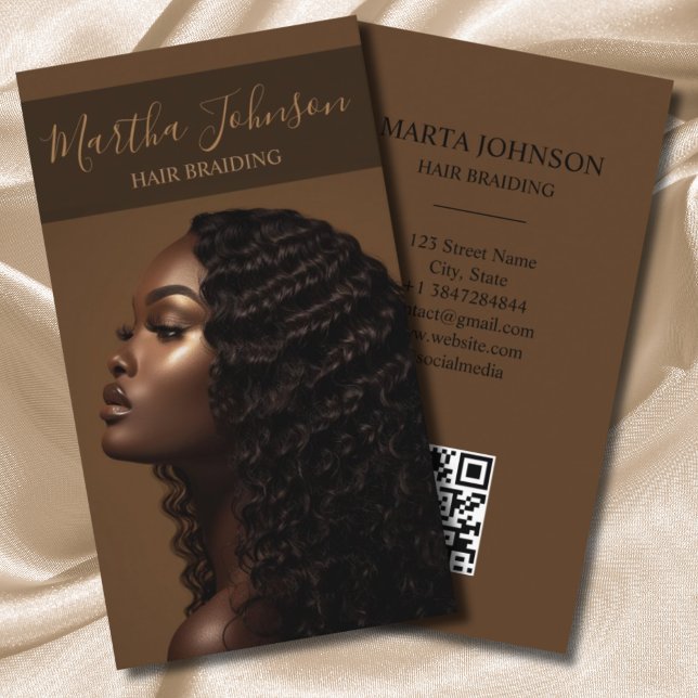 Gold Chic Afro American Braids Braiding QR Code Visitenkarte (Von Creator hochgeladen)