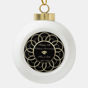 Gold Chic Diamant Perlen 50. Hochzeitstag Keramik Kugel-Ornament