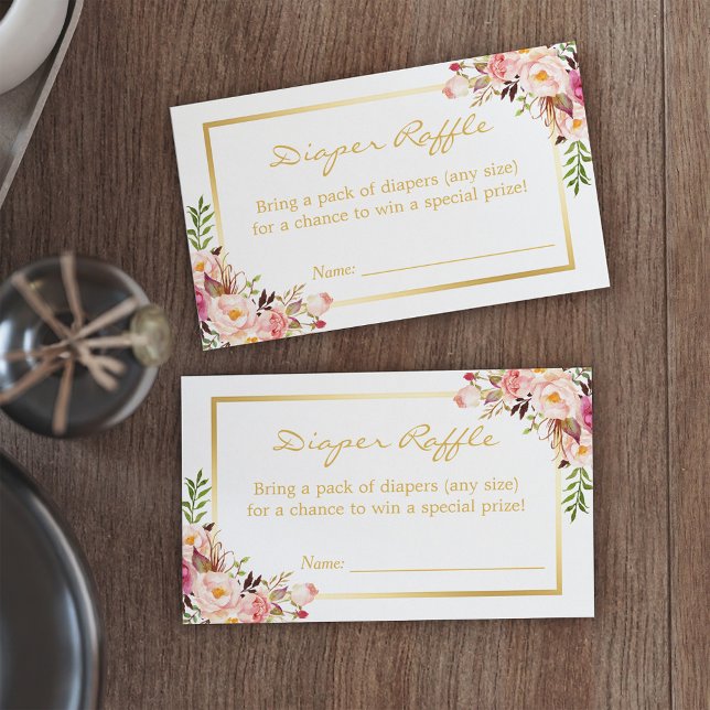 Gold Chic Floral Baby Dusche Windeln Raffle Ticket (Von Creator hochgeladen)