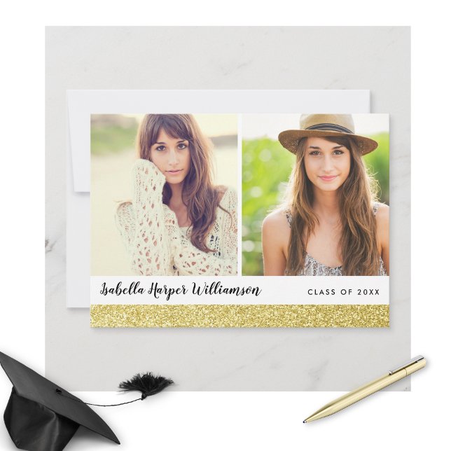 Gold Chic Glitzern 2 Grad Foto Graduation Party Einladung (Von Creator hochgeladen)