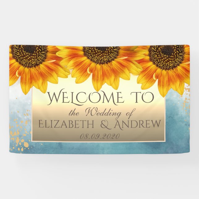 Gold Chic Sonnenblumen Hochzeitsbanner Banner (Horizontal)