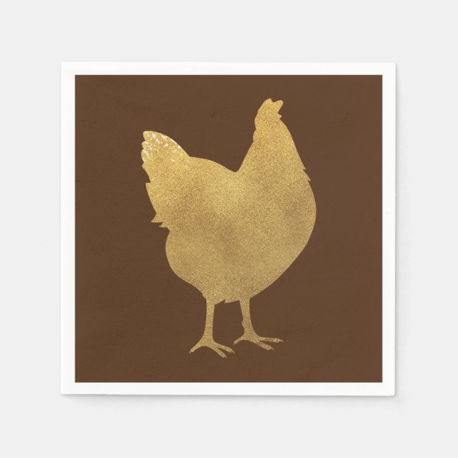 Gold Chicken Silhouette Serviette (Vorderseite)
