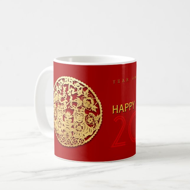 Gold Chinesisch Papier geschnitten Tiger Jahr wähl Kaffeetasse (Vorderseite Links)