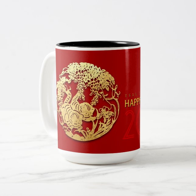 Gold Chinesisch Papier geschnitten Tiger Jahr wähl Zweifarbige Tasse (Vorderseite Links)