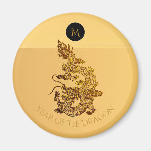 Gold Chinesischer Dragon Papercut Monogram Birthda Magnet