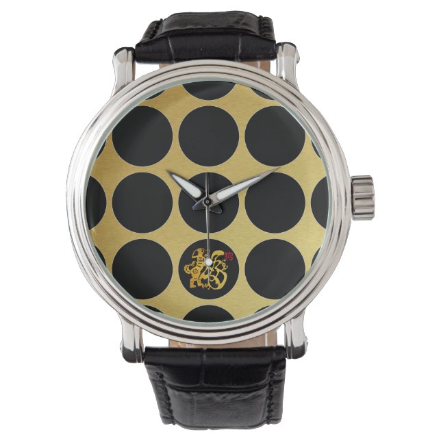 Gold Chinesischer Papercut Hund Black Dog G Watch Armbanduhr (Vorderseite)