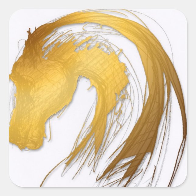 Gold Chinesisches Pferdejahr Zodiac Square Sticker (Vorderseite)