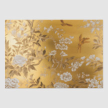 Gold Chinoiserie Blumenzellenpapier