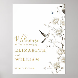 Gold Chinoiserie Floral Wedding Willkommenszeichen Poster