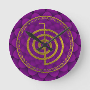 Gold Choku Rei Symbol on lotus Runde Wanduhr