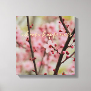 Gold Choose Happy Cherry Blossom Floral Leinwanddruck