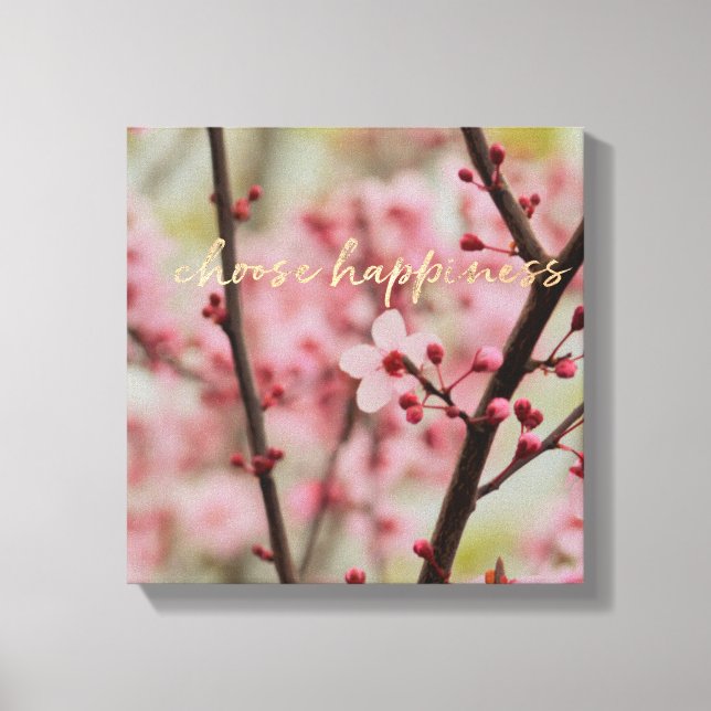 Gold Choose Happy Cherry Blossom Floral Leinwanddruck (Vorderseite)