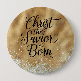 Gold Christ der Retter Christliche Weihnachten Button