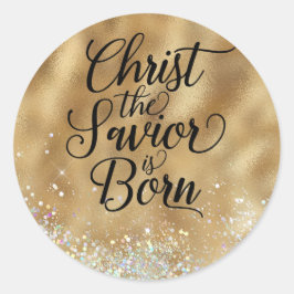 Gold Christ der Retter Christliche Weihnachten Runder Aufkleber