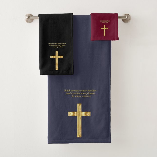 Gold Christian Faith cross with funny saying Badhandtuch Set (Insitu)