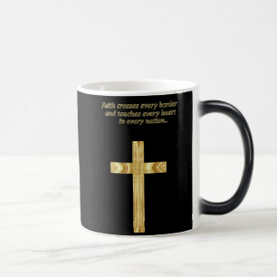 Gold Christian Faith cross with funny saying Verwandlungstasse
