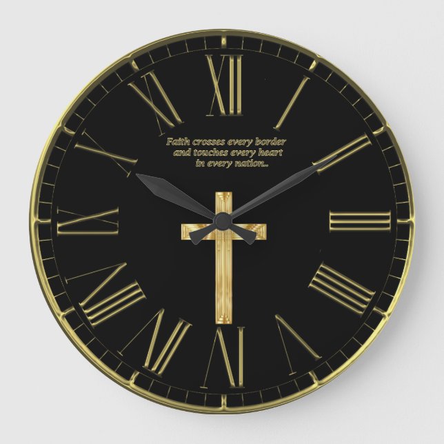 Gold Christlich Faith Cross Große Wanduhr (Vorderseite)