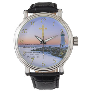 Gold Christlich Faith Cross mit Wo ich heute gehe, Armbanduhr