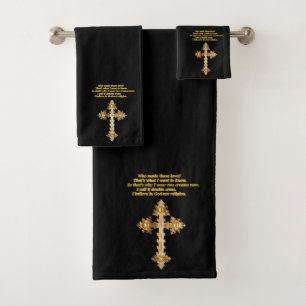Gold Christlich Fun Kreuz mit lustigem Sprichwort Badhandtuch Set