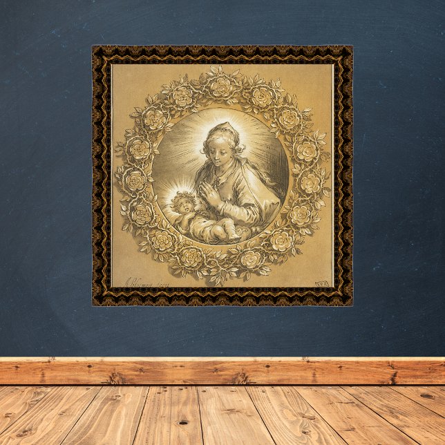 Gold Christliche Weihnachtskrippe Madonna Child Poster (Gold Religious Christian Catholic Christmas Nativity Scene Madonna and Child Poster)