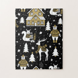 Gold Christmas Aesthetic Pattern- Elegant Metallic Puzzle