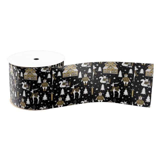 Gold Christmas Aesthetic Pattern- Elegant Metallic Ripsband (Spule)